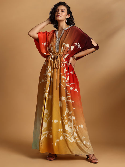 Embelished Kaftan Dress - Red