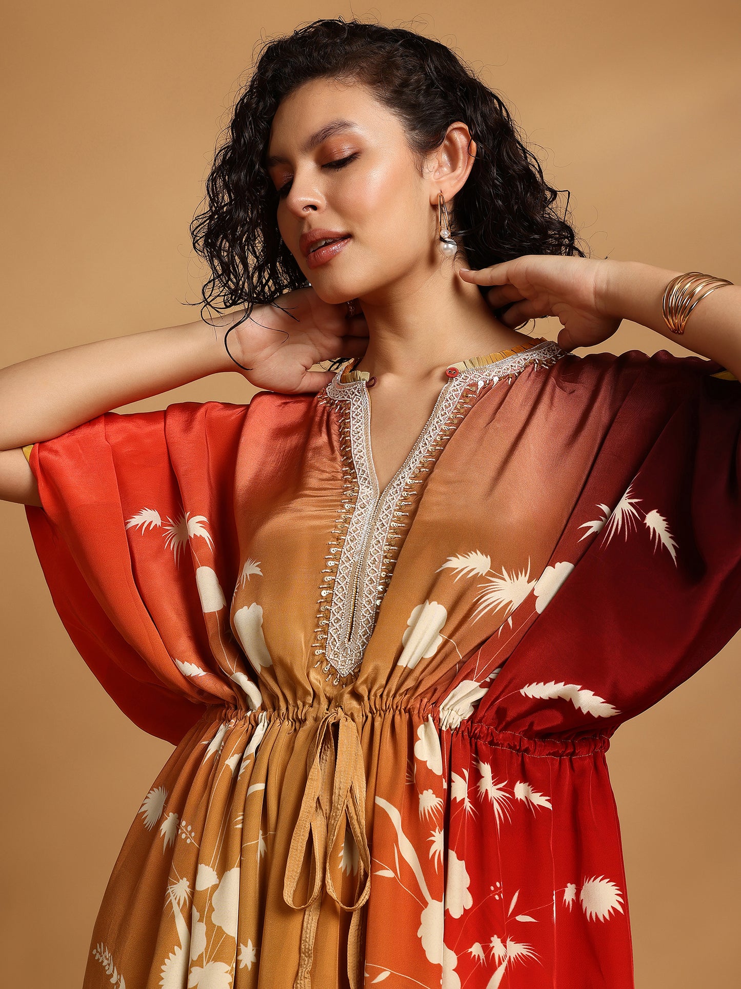 Embelished Kaftan Dress - Red