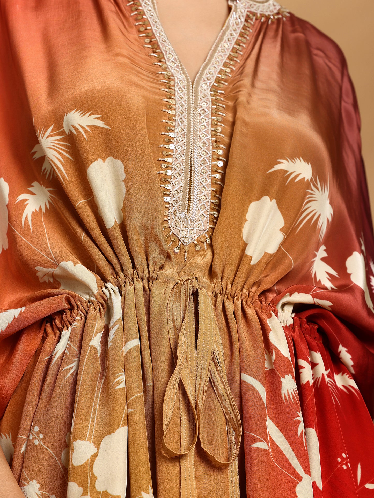 Embelished Kaftan Dress - Red