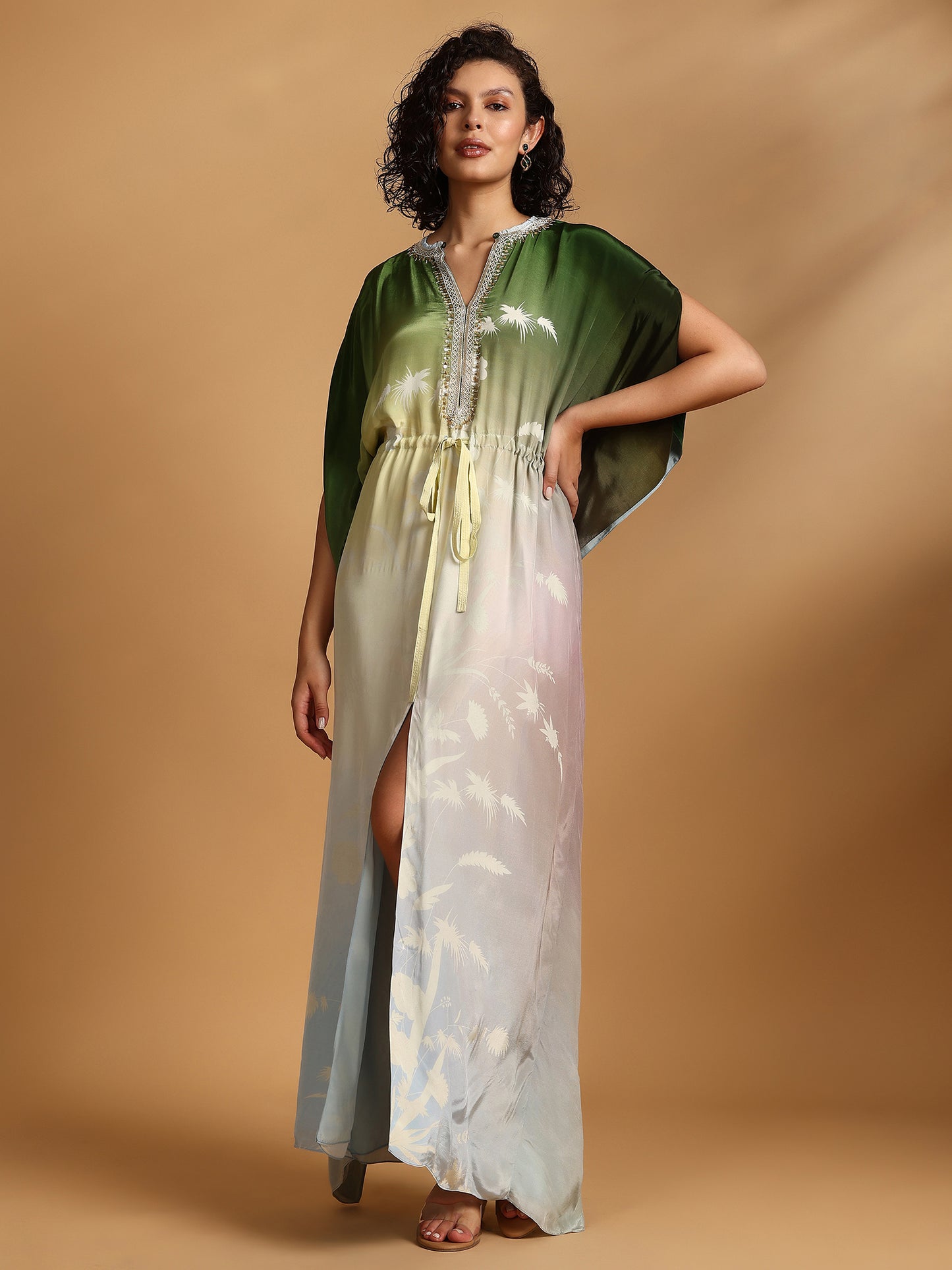 Embelished Kaftan Dress - Green