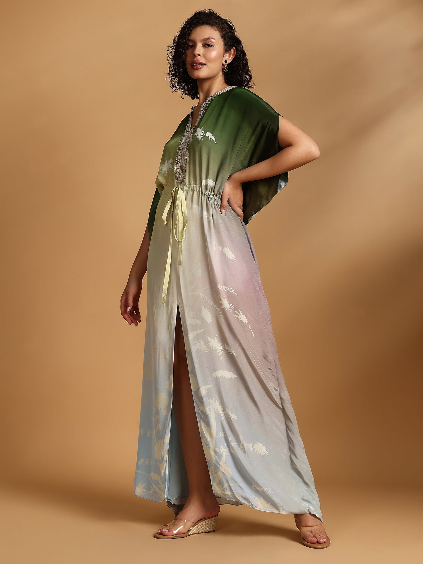 Embelished Kaftan Dress - Green