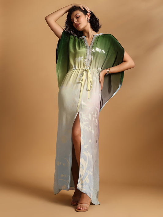 Embelished Kaftan Dress - Green