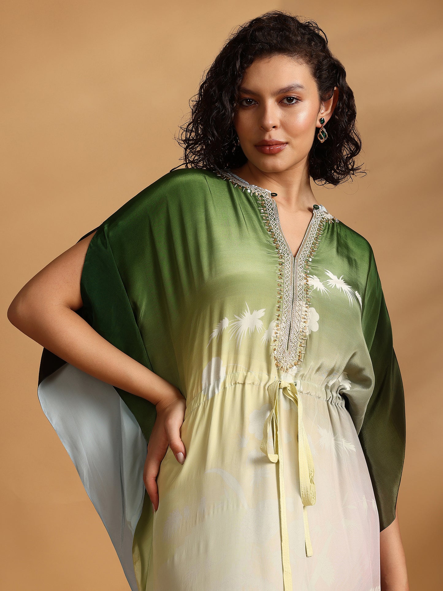 Embelished Kaftan Dress - Green
