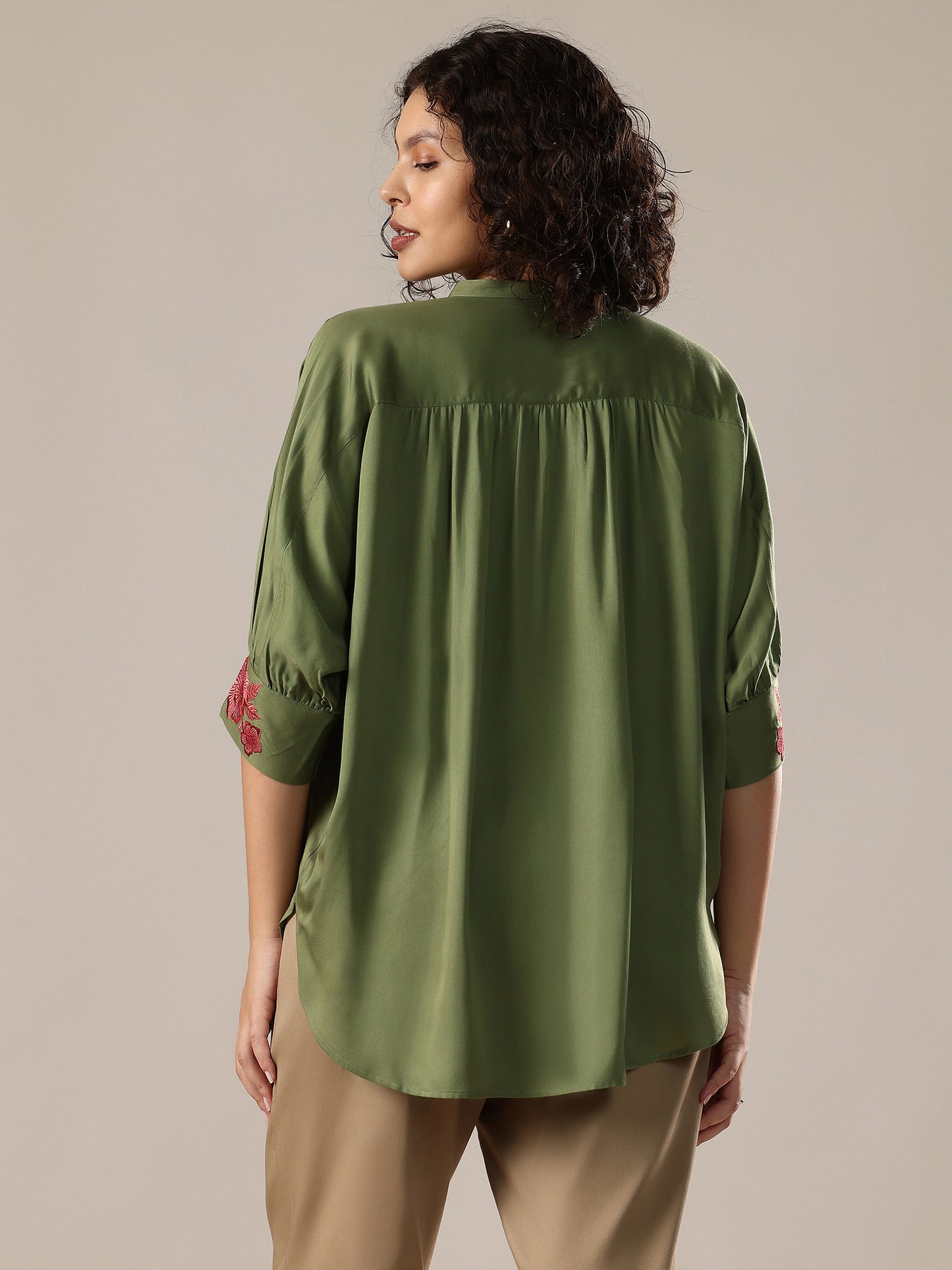 Embroidered Oversized Shirt - Green