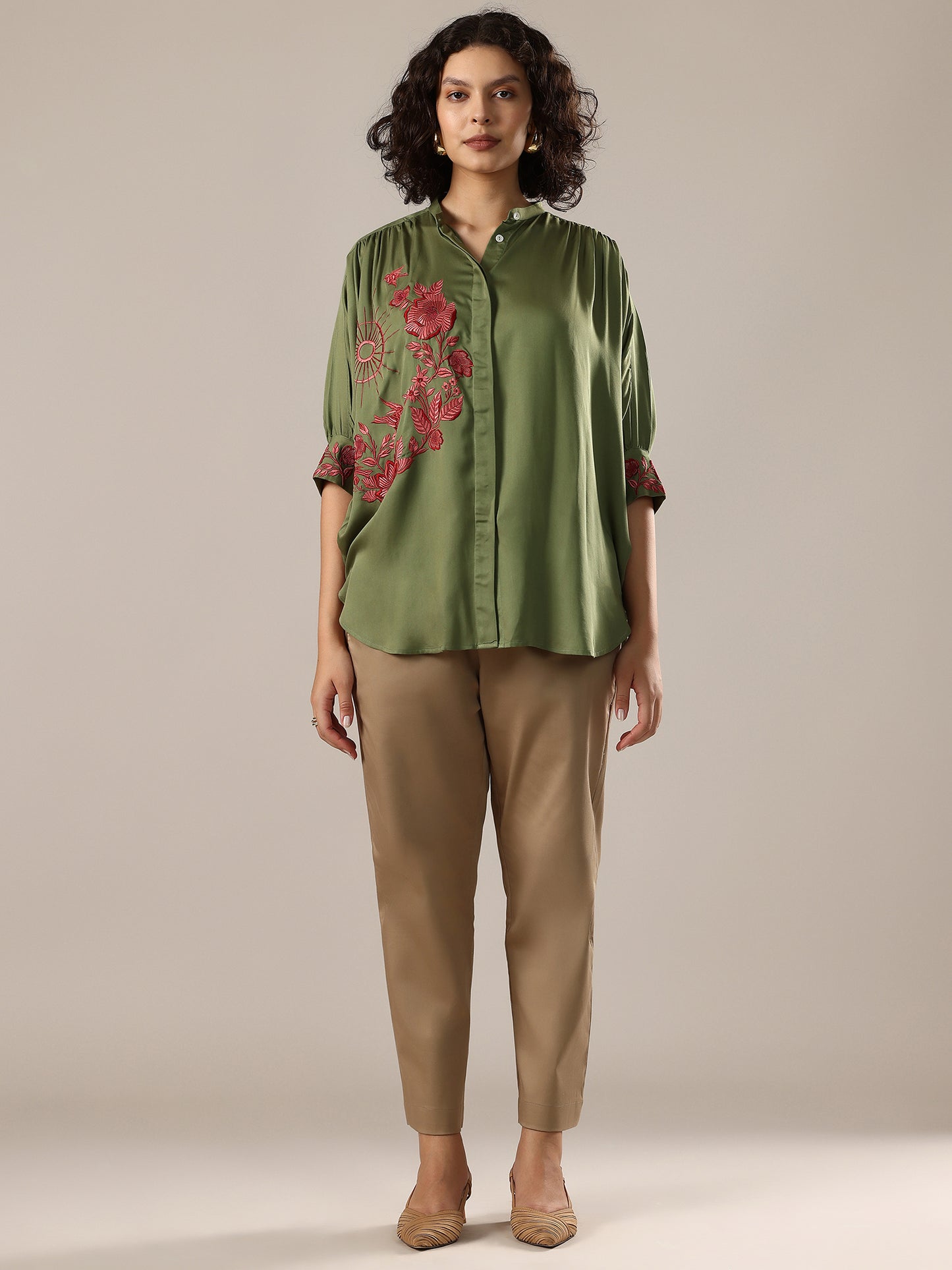 Embroidered Oversized Shirt - Green