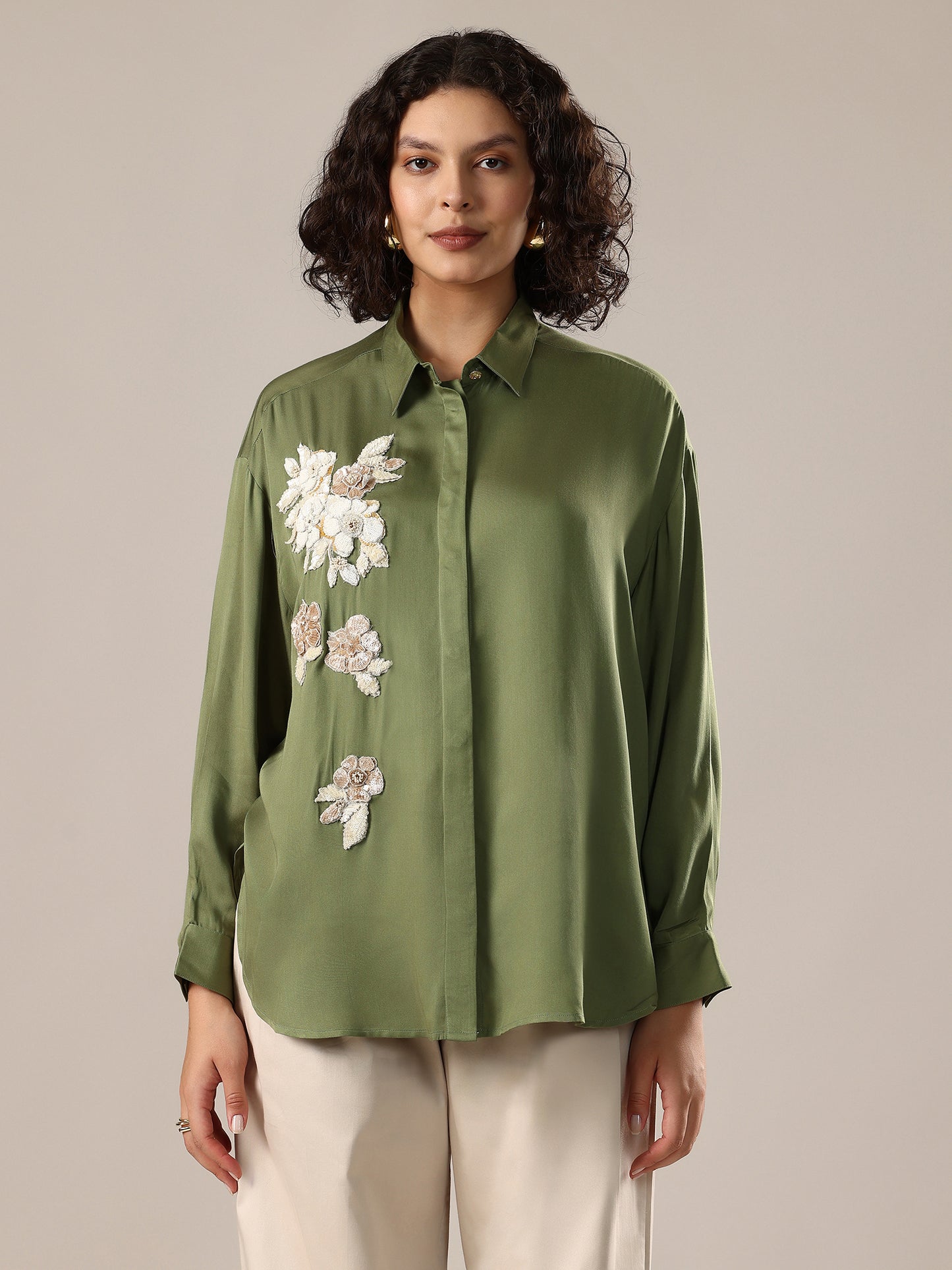 Embelished Oversized Shirt - Green