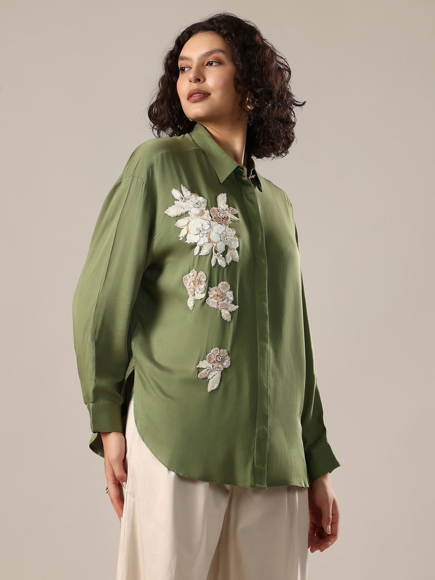 Embelished Oversized Shirt - Green