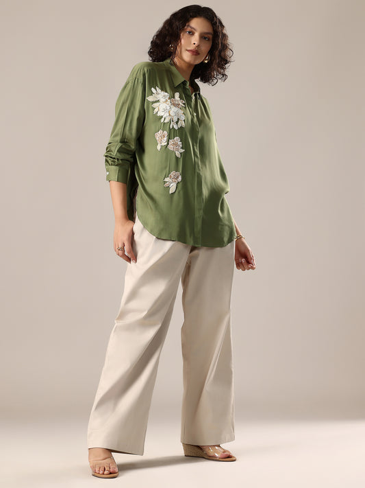 Embelished Oversized Shirt - Green