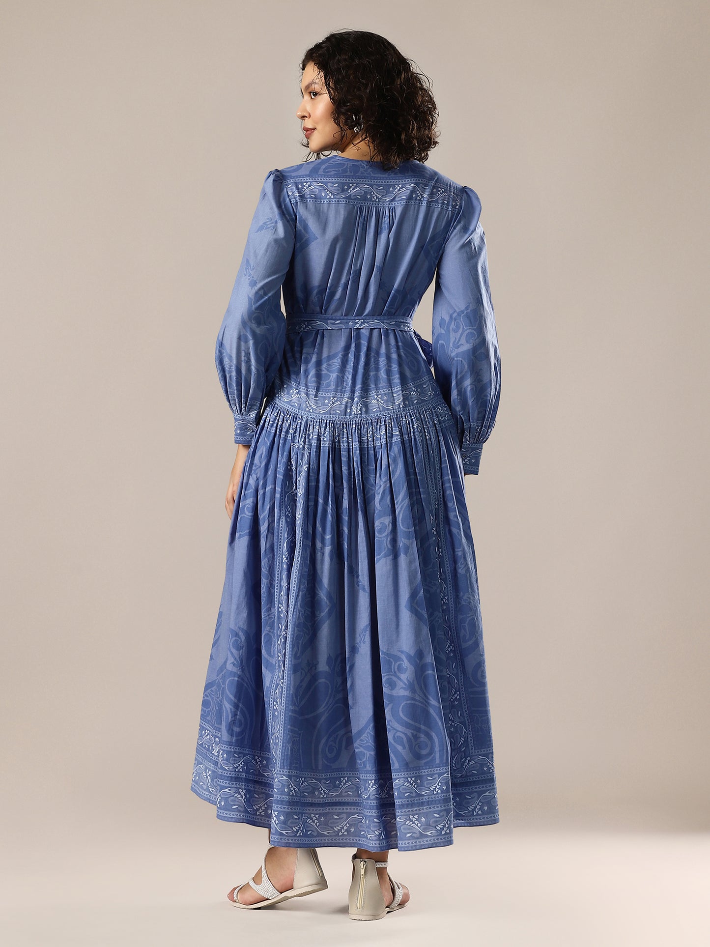 Printed Shirt Dress - Blue