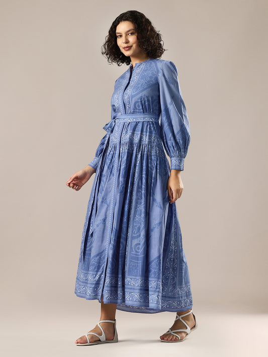 Printed Shirt Dress - Blue