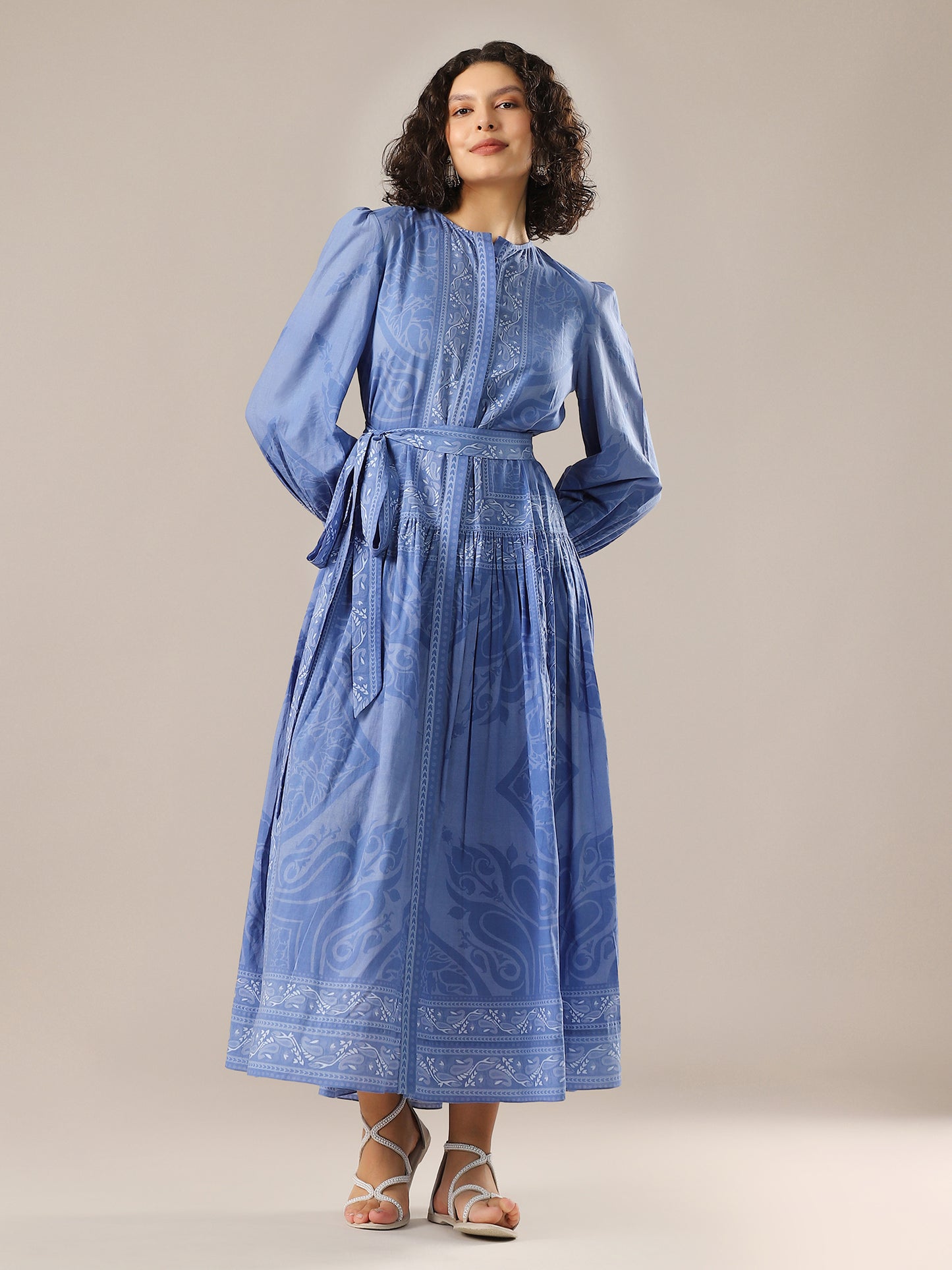 Printed Shirt Dress - Blue