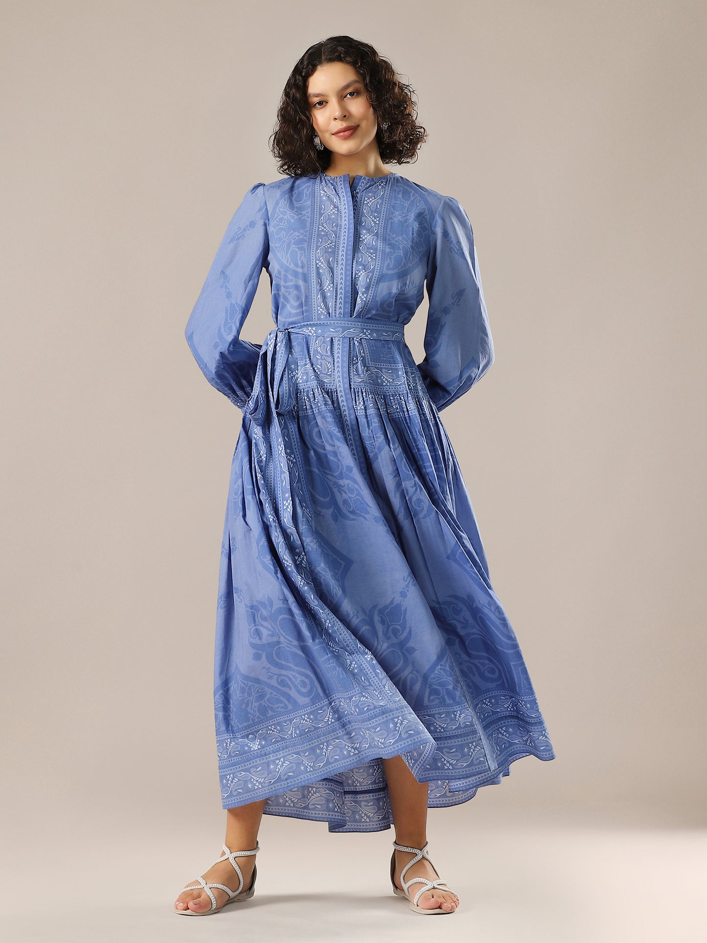 Printed Shirt Dress - Blue