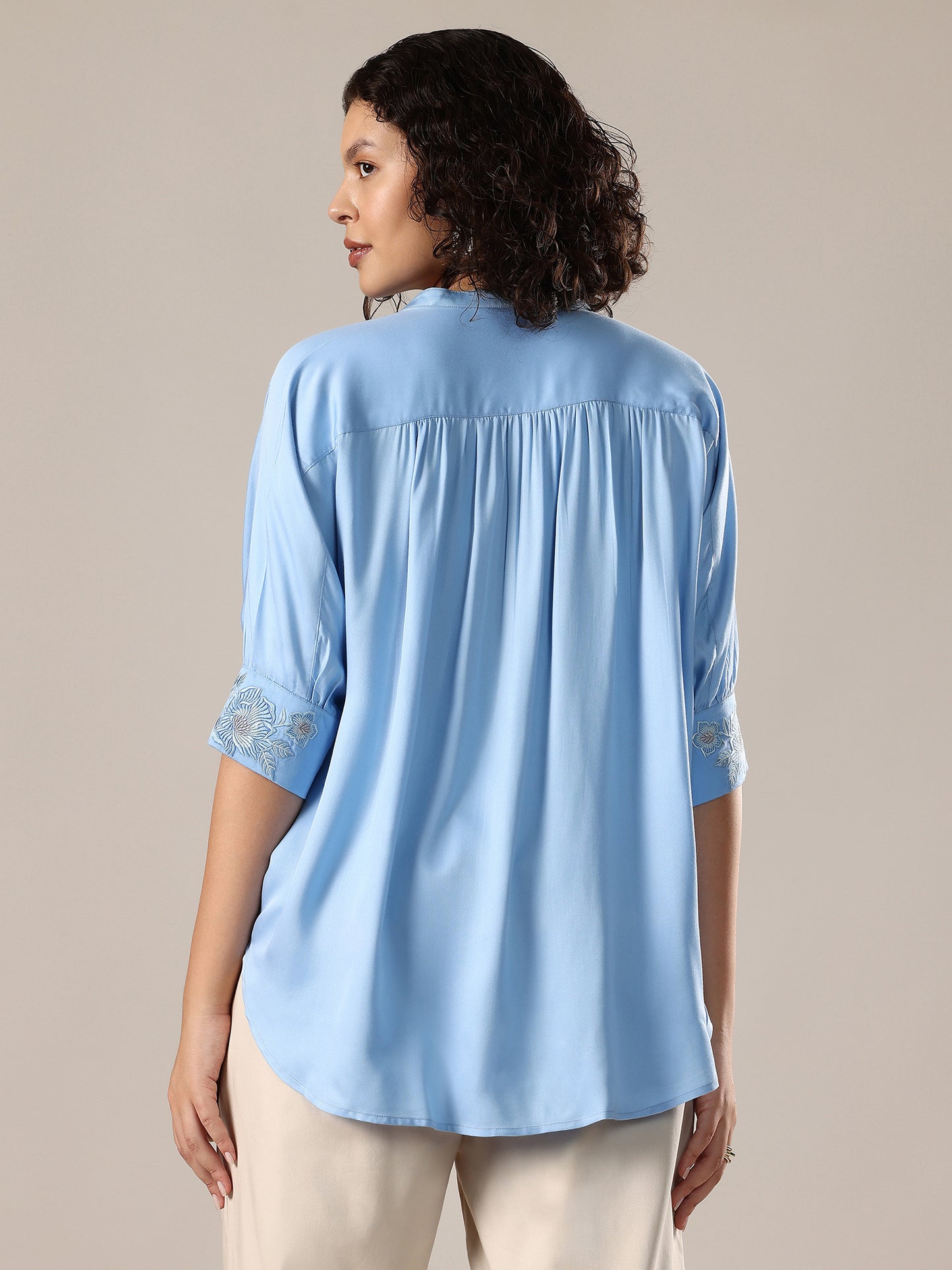 Embroidered Oversized Shirt - Blue