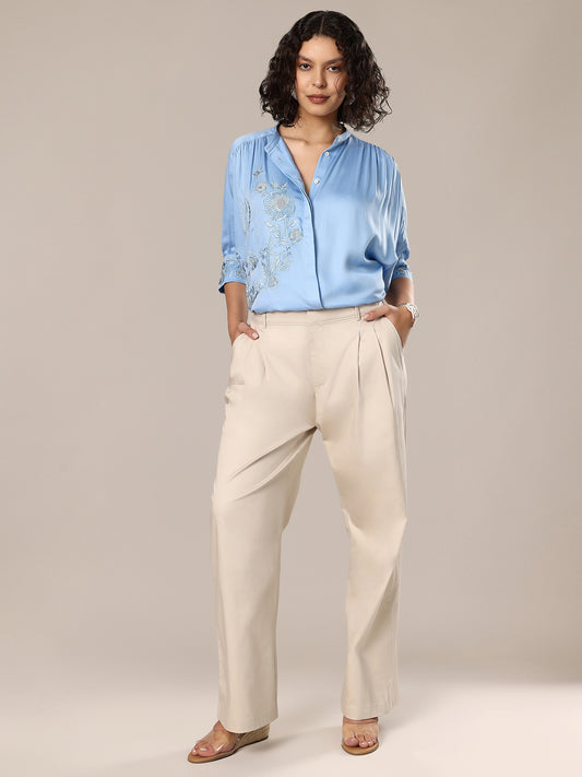 Embroidered Oversized Shirt - Blue