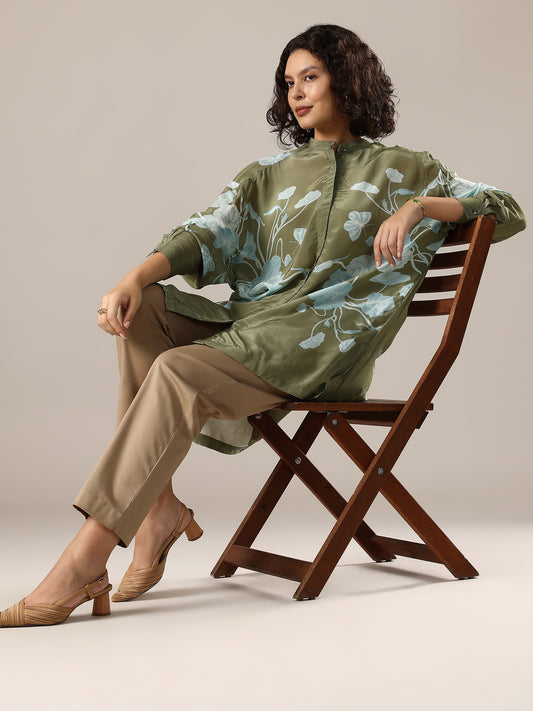 Printed Oversized Shirt - Green