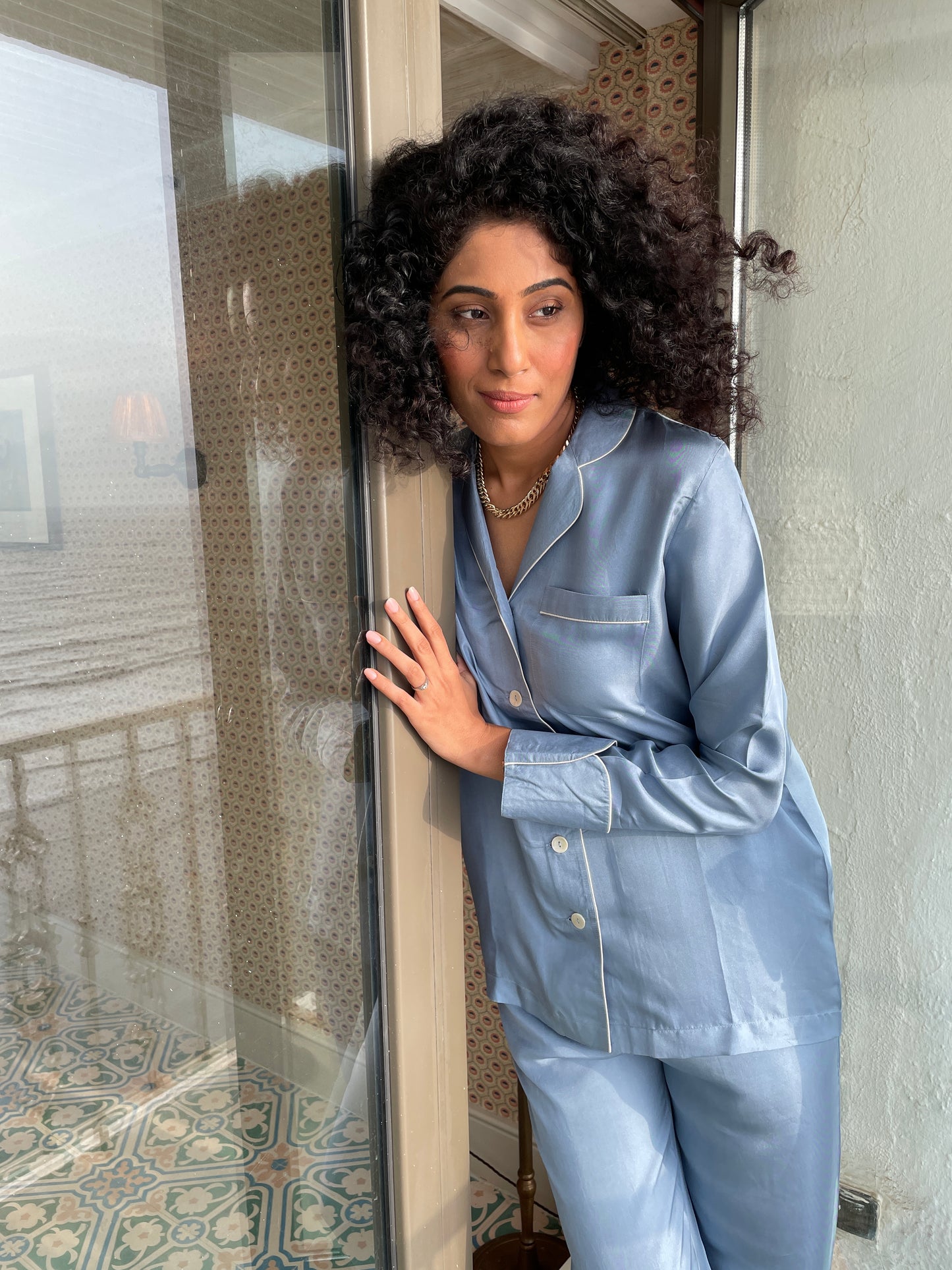 Button down long sleeve pyjama, with contrast piping by AltSleep. Indulge in luxury sleepwear with our signature collection by AltSleep. From stylish pyjamas to elegant kaftans, made-to-order our brand offers sleep solutions exclusively made for you. We believe in conscious fashion, provide customisations beyond standard sizes of XS to XL using superior fabrics for the best quality night wear.