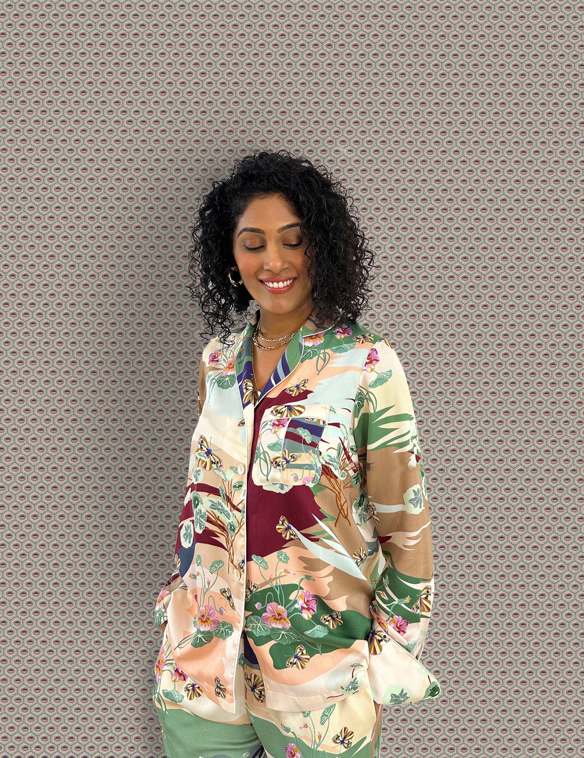 Printed Button down long sleeve pyjama set by AltSleep.  Indulge in luxury sleepwear with our signature collection by AltSleep. From stylish pyjamas to elegant kaftans, made-to-order our brand offers sleep solutions exclusively made for you. We believe in conscious fashion, provide customisations beyond standard sizes of XS to XL using superior fabrics for the best quality night wear.