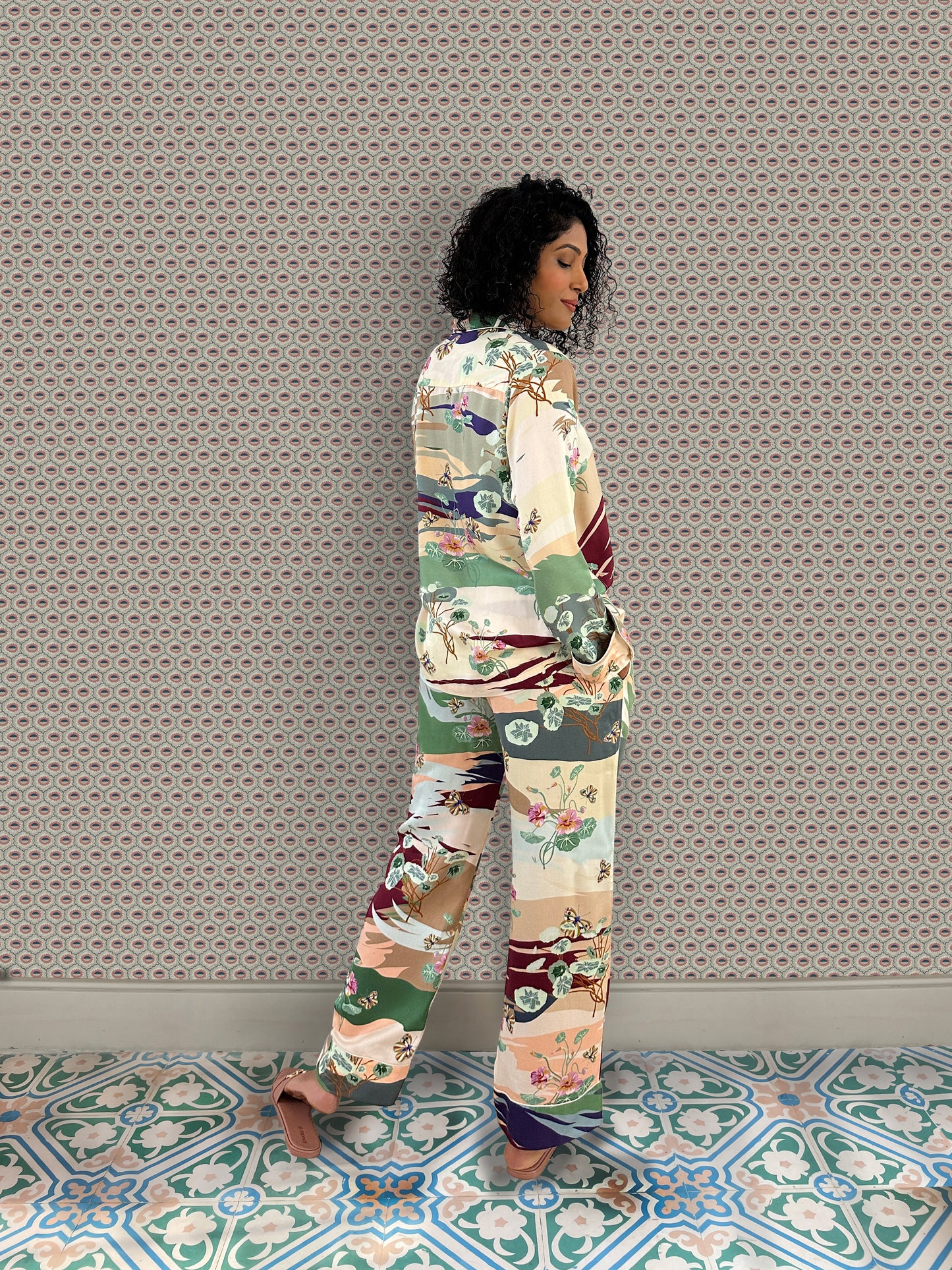 Printed Button down long sleeve pyjama set by AltSleep.  Indulge in luxury sleepwear with our signature collection by AltSleep. From stylish pyjamas to elegant kaftans, made-to-order our brand offers sleep solutions exclusively made for you. We believe in conscious fashion, provide customisations beyond standard sizes of XS to XL using superior fabrics for the best quality night wear.